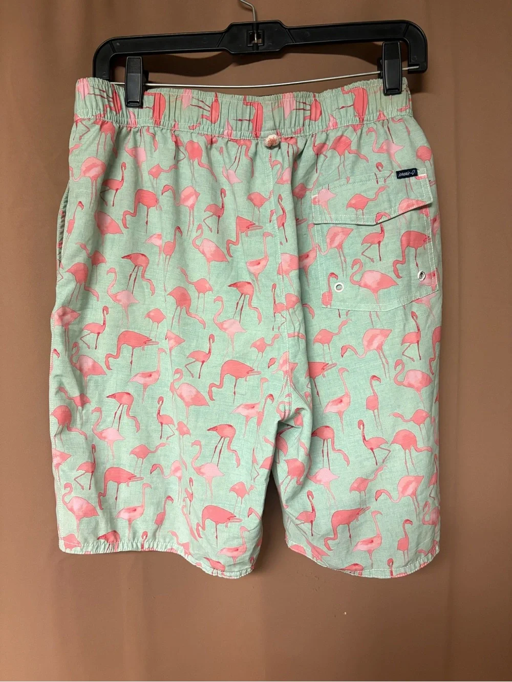 Johnnie-O Acklins Swim Trunks Mint Green Flamingo Print Size Large